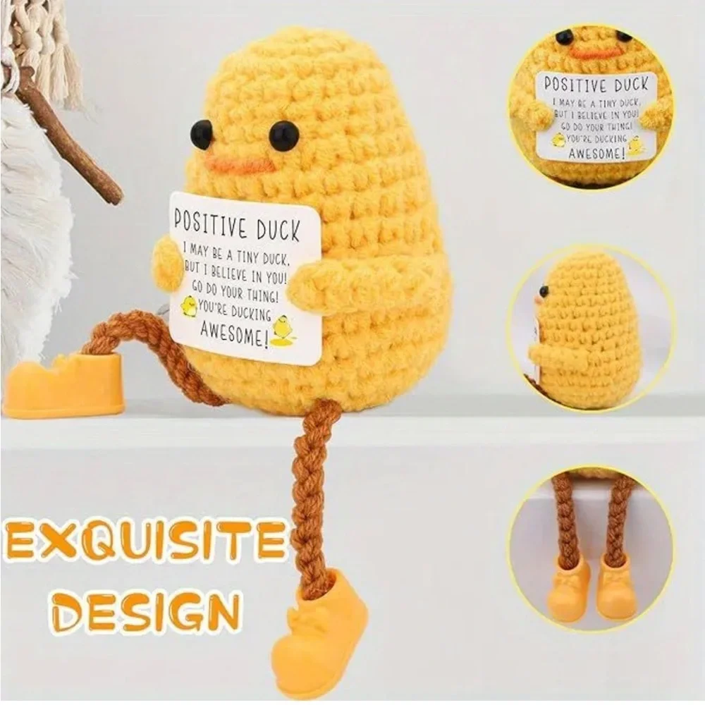 Mini Yellow Crochet Duck Plush with Inspirational Sign and Dangle Feet